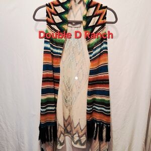 Double D Ranch Southwestern Serape Striped Fringe Kimono Duster